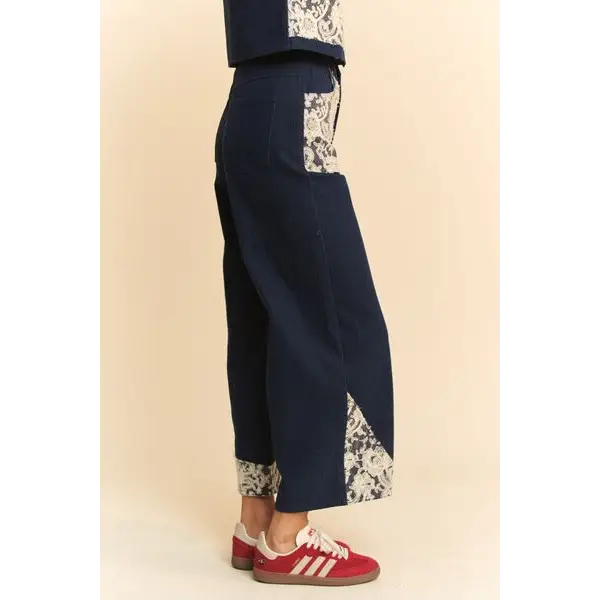 Lace Applique Wide Leg Jeans.