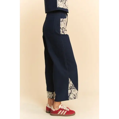 Lace Applique Wide Leg Jeans.