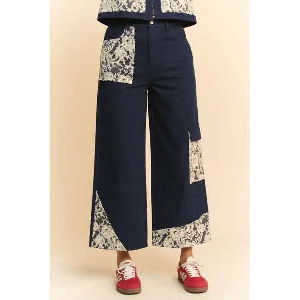Lace Applique Wide Leg Jeans.