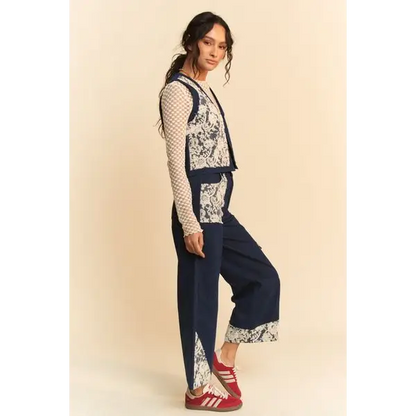 Lace Applique Wide Leg Jeans.