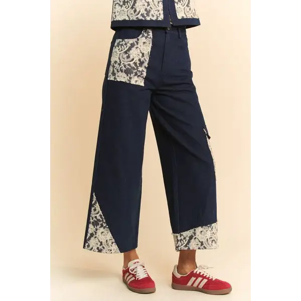 Lace Applique Wide Leg Jeans.