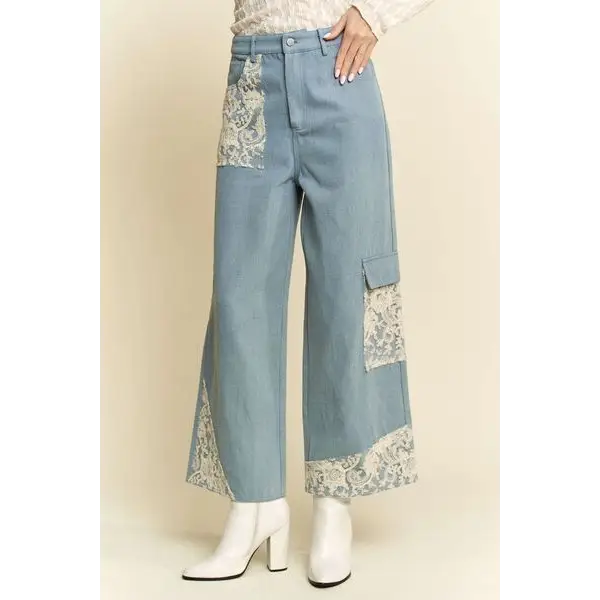 Lace Applique Wide Leg Jeans.