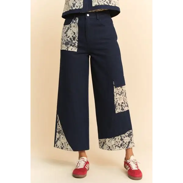 Lace Applique Wide Leg Jeans.