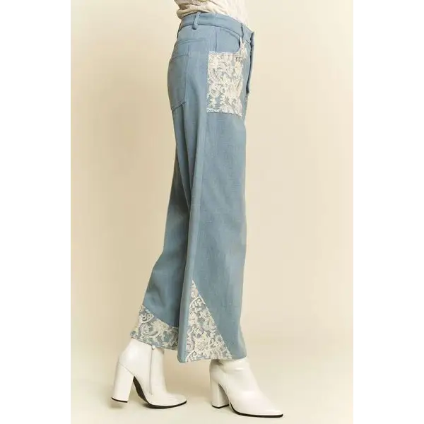 Lace Applique Wide Leg Jeans.