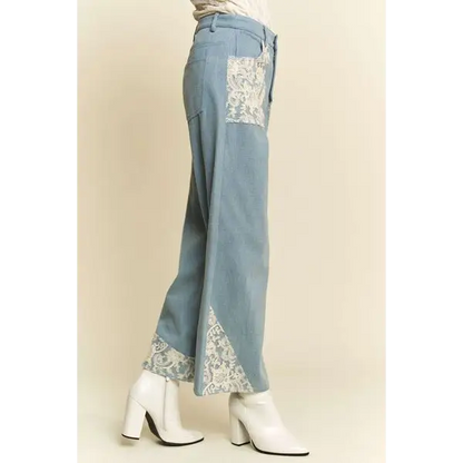 Lace Applique Wide Leg Jeans.