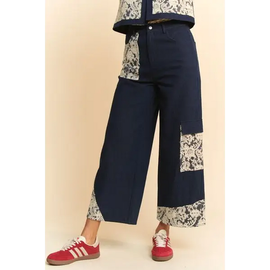 Lace Applique Wide Leg Jeans.