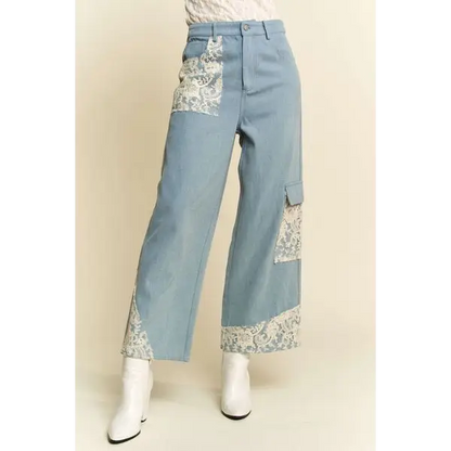 Lace Applique Wide Leg Jeans.