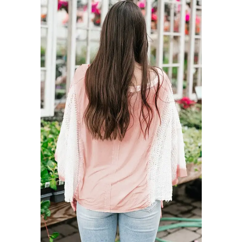 Lace Crochet Patchwork Batwing Sleeve Blouse.