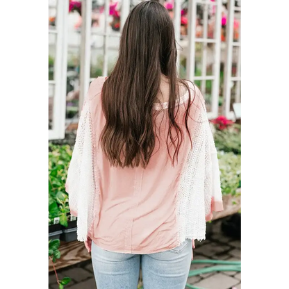 Lace Crochet Patchwork Batwing Sleeve Blouse.