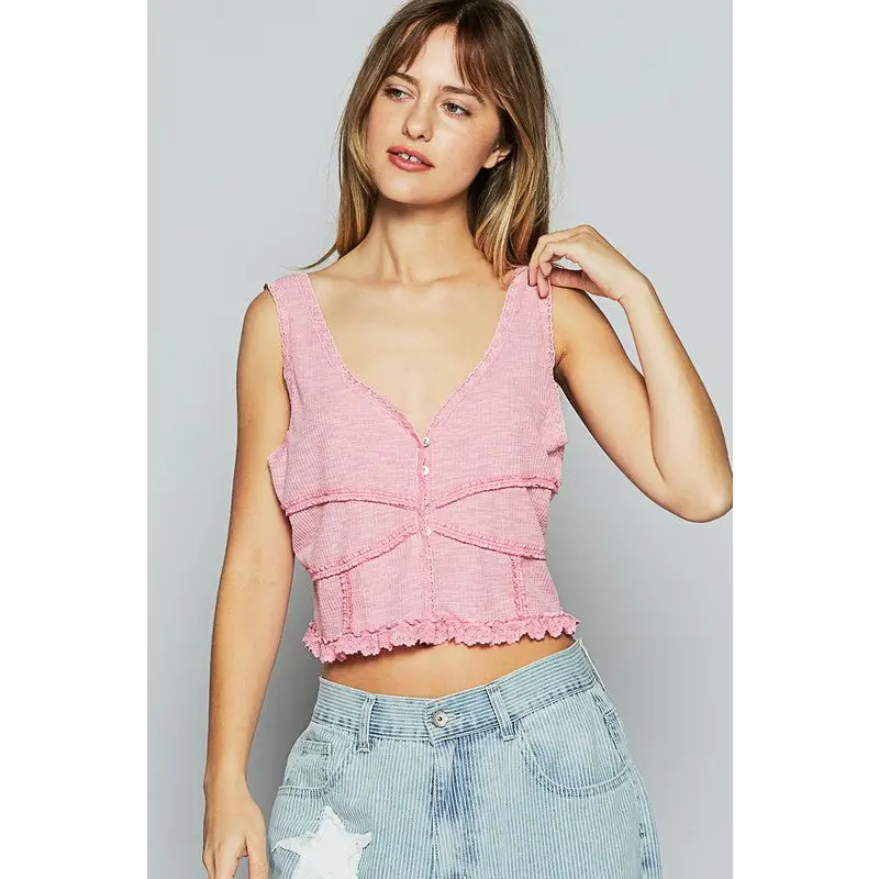 Lace Detail V-Neck Cropped Tank.