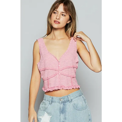 Lace Detail V-Neck Cropped Tank.