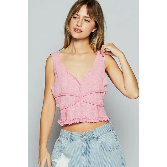 Lace Detail V-Neck Cropped Tank.