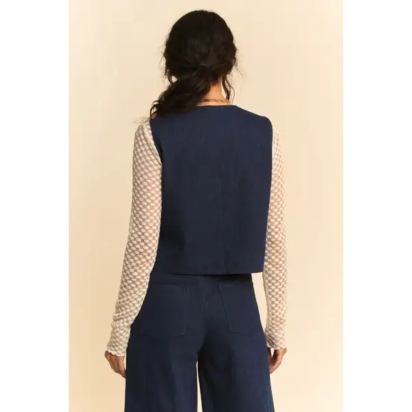 Lace Patch Open Front Denim Vest.