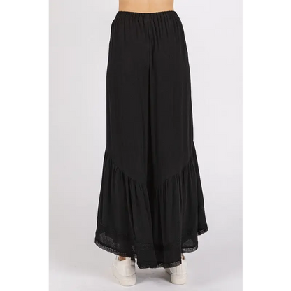 Lace Ruffle Asymmetric Hem Wide Leg Pants.