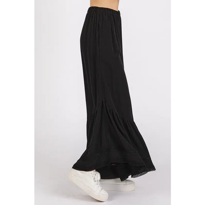 Lace Ruffle Asymmetric Hem Wide Leg Pants.