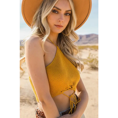 Lace-Up Halter Knit Bralette.