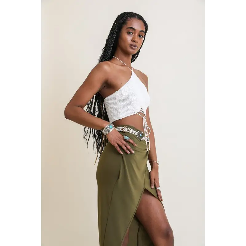 Lace-Up Halter Knit Bralette.