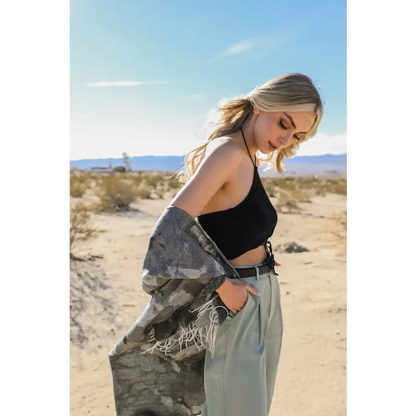 Lace-Up Halter Knit Bralette.