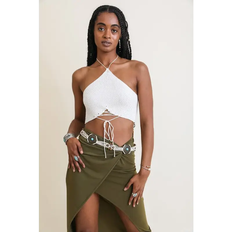 Lace-Up Halter Knit Bralette.