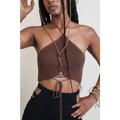 Lace-Up Halter Knit Bralette.