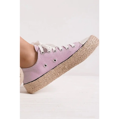 Lace Up Woven Espadrille Sole Sneakers.
