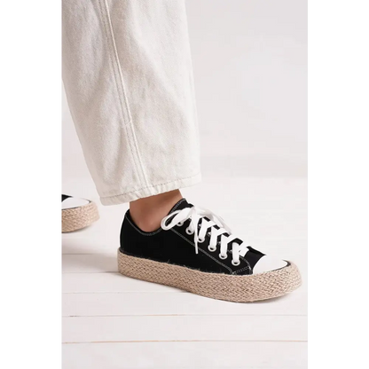 Lace Up Woven Espadrille Sole Sneakers.