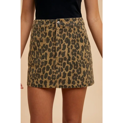 Leopard Denim Mini Skirt.