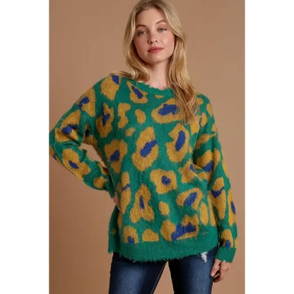 Leopard Destroyed Rib Band Sweater.