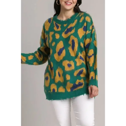 Leopard Destroyed Rib Band Sweater.