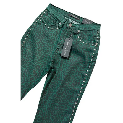Leopard Studded Bell Bottom Jean.