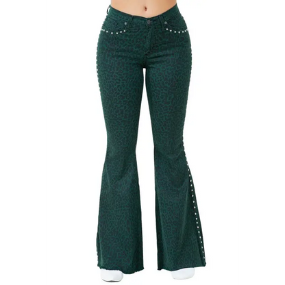 Leopard Studded Bell Bottom Jean.