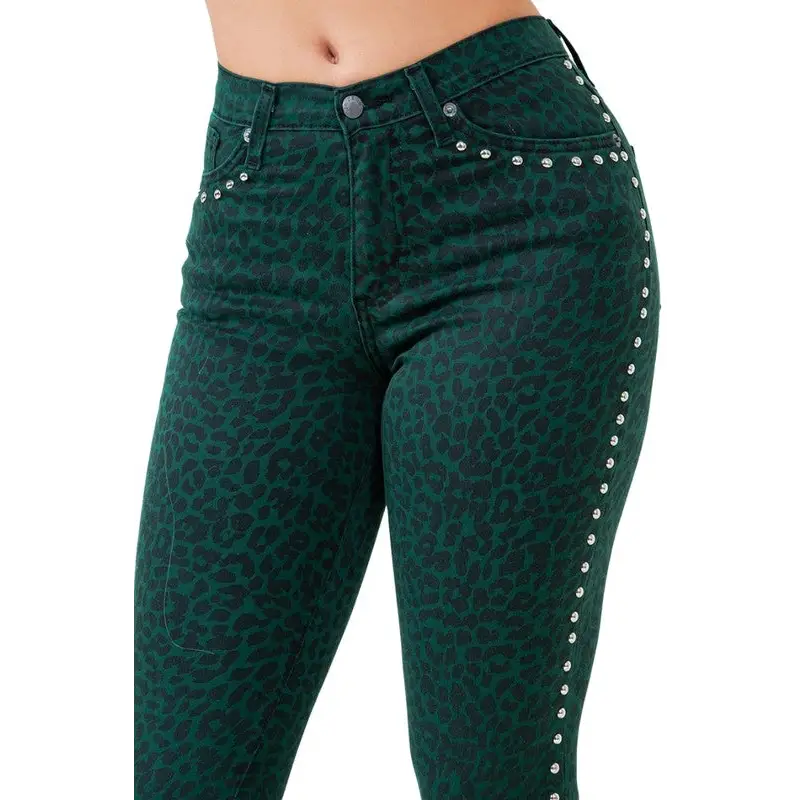 Leopard Studded Bell Bottom Jean.
