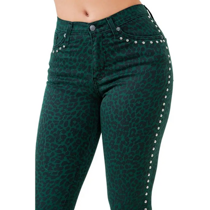 Leopard Studded Bell Bottom Jean.