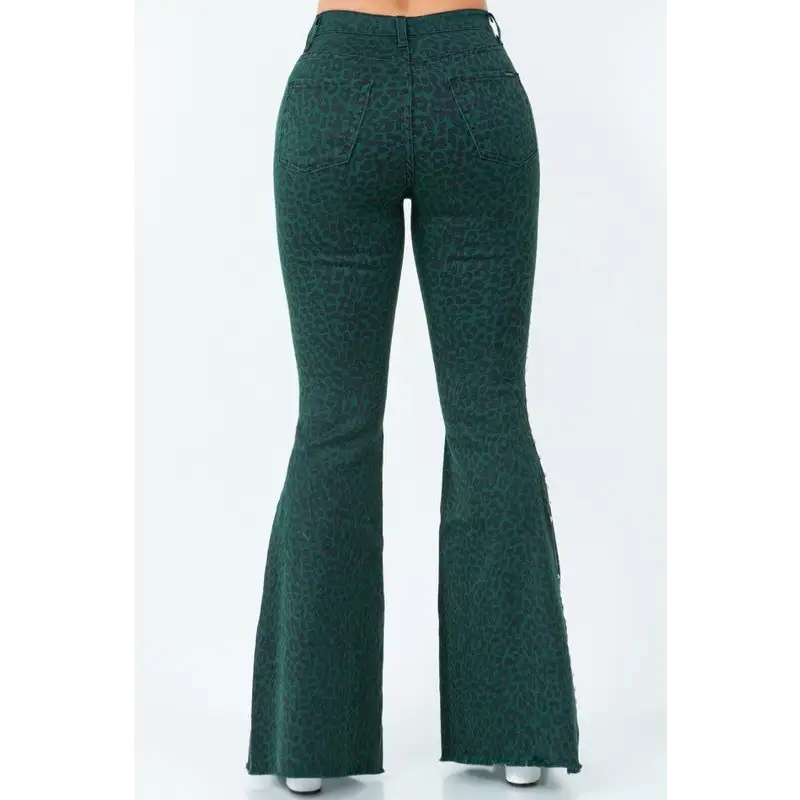 Leopard Studded Bell Bottom Jean.