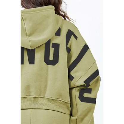 Letter Graphic Long Sleeve Drawstring Cropped Hoodie.