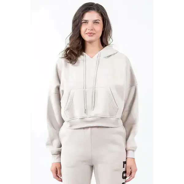 Letter Graphic Long Sleeve Drawstring Cropped Hoodie.