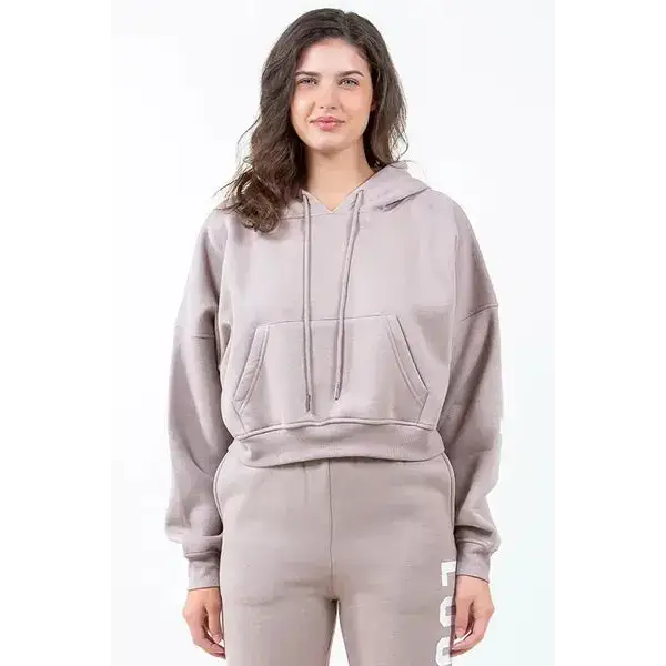 Letter Graphic Long Sleeve Drawstring Cropped Hoodie.