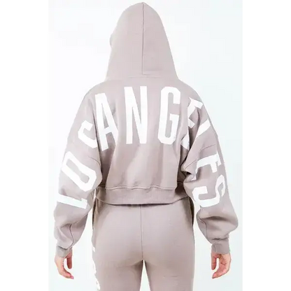 Letter Graphic Long Sleeve Drawstring Cropped Hoodie.
