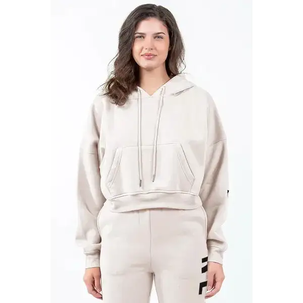 Letter Graphic Long Sleeve Drawstring Cropped Hoodie.