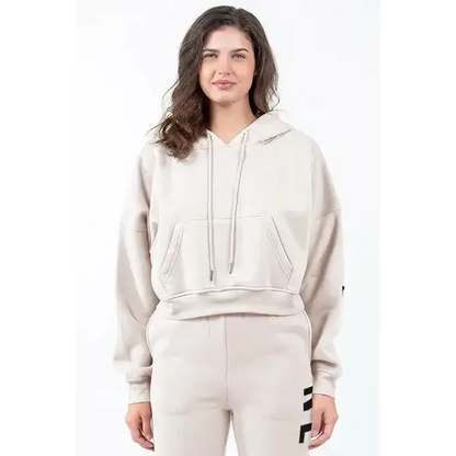 Letter Graphic Long Sleeve Drawstring Cropped Hoodie.