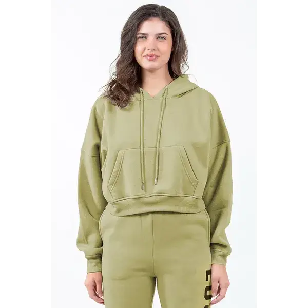 Letter Graphic Long Sleeve Drawstring Cropped Hoodie.