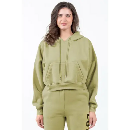 Letter Graphic Long Sleeve Drawstring Cropped Hoodie.