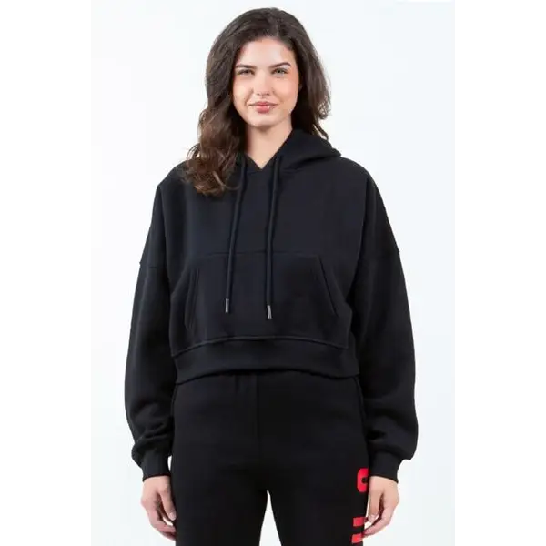 Letter Graphic Long Sleeve Drawstring Cropped Hoodie.