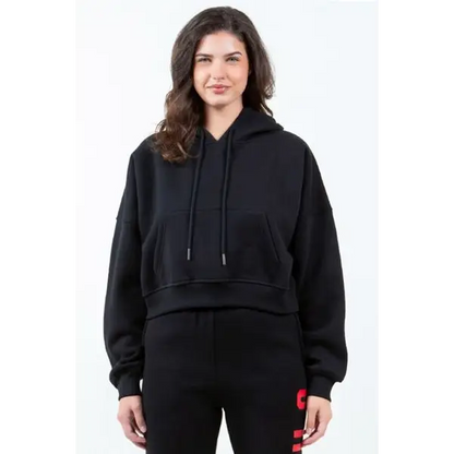 Letter Graphic Long Sleeve Drawstring Cropped Hoodie.