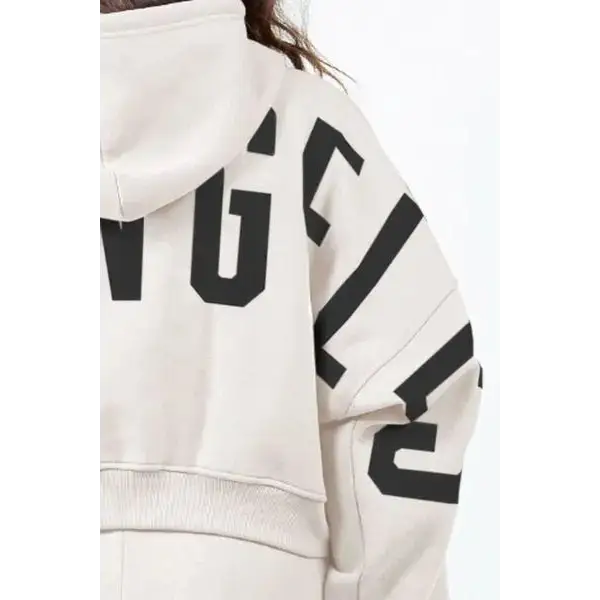 Letter Graphic Long Sleeve Drawstring Cropped Hoodie.