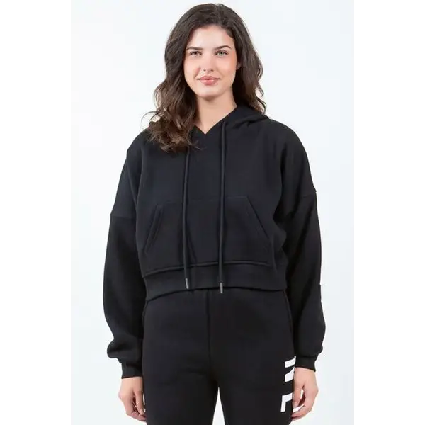 Letter Graphic Long Sleeve Drawstring Cropped Hoodie.