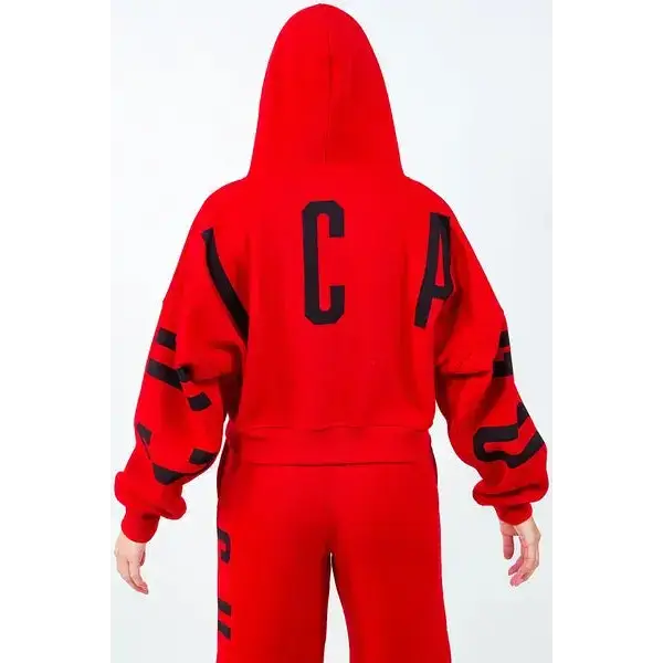 Letter Graphic Long Sleeve Drawstring Cropped Hoodie.