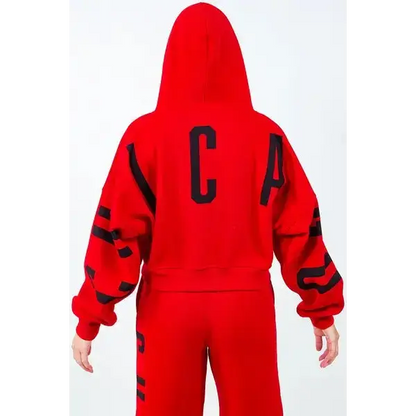 Letter Graphic Long Sleeve Drawstring Cropped Hoodie.