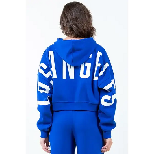 Letter Graphic Long Sleeve Drawstring Cropped Hoodie.