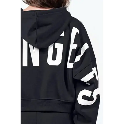 Letter Graphic Long Sleeve Drawstring Cropped Hoodie.